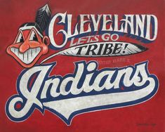 the cleveland indians logo is painted on a red wall