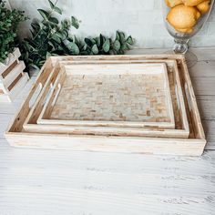 Mother of Pearl Shell Decorative Trays Dresser Tray Decor, Table Protector, Dresser Tray, Farmhouse Centerpiece, Decorative Soaps, Black Bottom, Serving Tray Wood, Pearl Shell, Herringbone Pattern