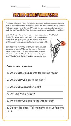 the bed - headed woodpecker worksheet is shown in orange and black