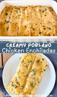 Creamy Poblano Chicken Enchiladas - Amazing homemade enchilada recipe made with slow cooker shredded chicken, poblano peppers, jack cheese and tortillas smothered in a creamy white enchilada sauce. Enchalidas Recipes, White Enchilada Sauce, Poblano Chicken Enchiladas, Creamy Poblano Chicken, Creamy Chicken Enchiladas Recipe, Mexican Refried Beans, Chicken Poblano, Poblano Chicken, Slow Cooker Shredded Chicken