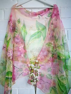 May Silk Chiffon Scarf Lily of the Valley and Hawthorn green Pink Mauve Shawl hedgehogs Scarf spring Floral Hand Painted Silk Wrap - Etsy Painted Flamingo, Flamingo Flower, Saree Floral, Floral Shawl, Silk Chiffon Scarves, Yellow Scarf, Painted Scarf, Valentine Day Gift, Flower Scarf