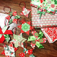 several christmas ornaments are laid out on the floor and ready to be sewn together