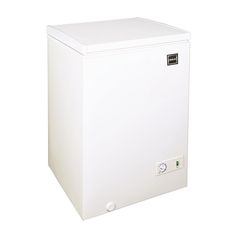 a white chest freezer on a white background