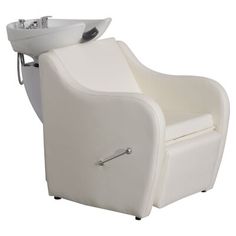 This classic and deluxe shampoo unit would be a perfect addition to Barbershop, Beauty Salons, Tattoo Parlors, and more. Textured PVC leather with a high elasticity sponge provides great comfort. You and your client will love the luxury and comfort of this timeless example of quality. This item includes a shampoo chair, a ceramic shampoo bowl, a UPC standard single-handle faucet, a shampoo hose, a shower head, a strainer, and a vacuum breaker. Orren Ellis Upholstery Color: Off White Faux Leather Salon Sink, Shampoo Bowls Salon, Shampoo Chair, Shampoo Bowls, Adjustable Shower Head, Salon Suites, Bowl Sink, Massage Chair, Salon Design