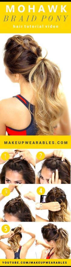 Summer Mohawk Braid Hair Style | Cute Braids Hairstyles Messy Bun With Braid, Mohawk Braid, Cute Braided Hairstyles, Mohawk Hairstyles, Pony Hair, Braided Ponytail, Hair Envy, Great Hair, Hair Skin