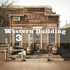 an old western building with the words western building 3 background