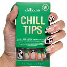 PRICES MAY VARY. ANIMAL HOUSE: Moo-ve over, basic animal prints. The Animal House set features four double-take-worthy designs that mix and match cow print and vibrant emerald green in eye-catching whole-nail and French-tip combinations. MODERN PRESS-ON NAILS: Made with high-quality materials, Chill Tips are comfortable and easy to use from start to finish. The included tools allow you to fully customize the tips to your nail, while the gentle, non-damaging glue secures everything in place for r Press On Nail Kit, Double Take, Nail Accessories, Animal House, Nail Kit, Animal Prints, Cow Print, Oral Care, False Nails