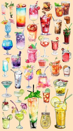 a painting of many different kinds of drinks