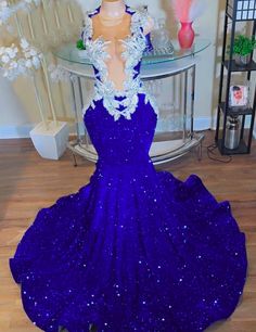 Embellished Mermaid Gown For Prom Season, Rhinestone Mermaid Dress For Prom Season, Mermaid Dress With Rhinestones For Prom Season, Embellished Mermaid Dress For Homecoming, Glamorous Blue Sequin Mermaid Dress, Rhinestone Mermaid Hem Gown For Prom, Blue Sequined Mermaid Dress For Prom, Blue Embellished Mermaid Dress For Evening, Blue Mermaid Dress For Evening