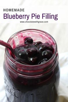 homemade blueberry pie filling in a mason jar