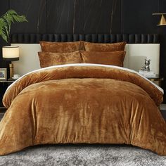 PRICES MAY VARY. 【Luxury Velvet Comforter Set】The front side of the velvet comforter is made of 100% high quality luxe, textured velvet, the reverse side is made of 100% super soft brushed microfiber fabric. The fill is made of light weight down alternative polyester, which features fluffy feel, better warmth, softness and breathability, experience heavenly sleep with the warm comforter that wraps you in a fluffy cocoon, offering the same comfort as sleeping among the clouds, create a cozy and l Mustard Comforter Bedroom, Velvet Comforter Bedroom Ideas, Comforter Amazon, Rust Colored Bedding, Dark Cozy Bedroom Bohemian, Gold Comforter Set, Dark Cozy Bedroom, Gold Comforter, Among The Clouds