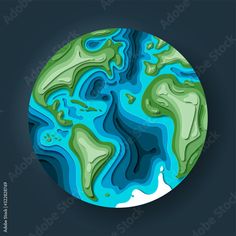 the earth with blue and green colors in a circle on a dark background, top view