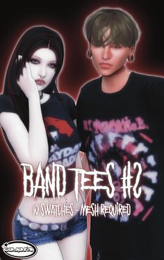 two young women standing next to each other in front of a black background with the words band tees h2