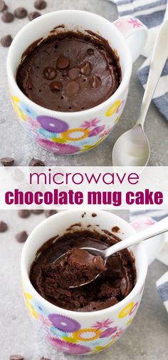 two bowls filled with chocolate cake next to spoons