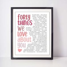 a framed book page with the words eighty things we love about you