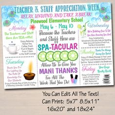 a teacher appreciation poster with the words spa - tacular and teacups on it