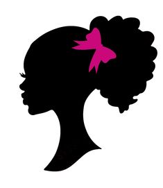 the silhouette of a woman with a pink bow in her hair