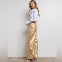 Vegan Leather Metallic Pants In Gold Nwt No Returns Or Cancellations Gold Pants Outfit, Golden Pants, Gold Pants, Metallic Pants, Gold Leather, Pants Outfit, White Shirt, Limited Time, Vegan Leather