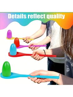 the toothbrushes are being held in different colors and shapes to help them stand upright