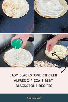 instructions to make homemade black stone chicken alfredo pizzas