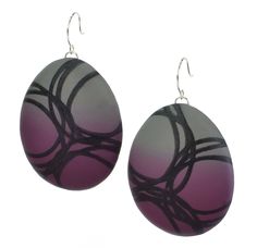 Polymer Clay Earrings - These large statement earrings (2.65  X 1.56) display deep, rich blended colors with black nested circles; the front is domed and the back is a flat cutout design, making both sides visually interesting. Due to lightweight polymer clay and hollow construction, they weigh less than 6 grams each. Handmade; each will vary slightly. Sterling silver ear wires. Clay Arts, Earrings Display, Blended Colors, Large Statement Earrings, Cutout Design, Artful Home, Earring Display, Clay Art, Polymer Clay Earrings