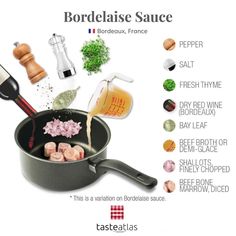 an advertisement with ingredients to make broccoli sauce in a pan and on the side