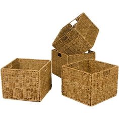 three wicker baskets stacked on top of each other