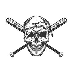 a skull with two baseball bats on it's head