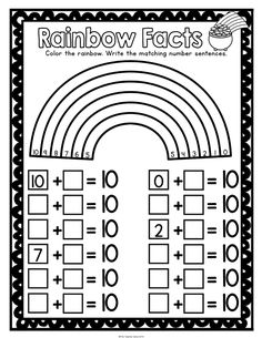 the rainbow fact worksheet for kids to practice counting and addition skills with numbers