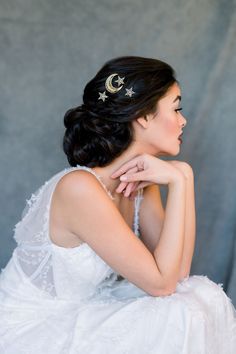 Moon Hair Pin, Star Hair Pins, Crystal Bridal Headpiece, Moon Hair, Star Hair, Wedding Hair Pins, Modern Bridal, Gold Moon