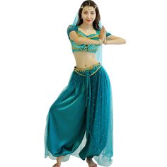 PRICES MAY VARY. ❤️ VELVET MATERIAL: the top in velvet fabric so that touch makes the costume more comfortable, and the elastic band at the bottom has good stretchability, good quality princess costume. ❤️ SATIN HAREM PANTS: satin fabric makes the pants smoother and more lustrous, and the banding design at the waist, which can be suitable for more people of different sizes.Please refer to the size chart when purchasing. ❤️ 4 PIECES SET: 4 pieces set included top, harem pants, head pieces and vei Jasmine Costume Women, Arabian Princess Costume, Aladdin Halloween, Princess Costumes For Girls, Belly Dancer Outfits, Dancer Outfit, Jasmine Princess, Princess Jasmine Costume, Arabian Princess