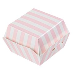 a pink and white striped box on a white background