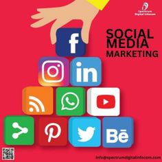 the cover of social media marketing, with hand on top of blocks and other icons