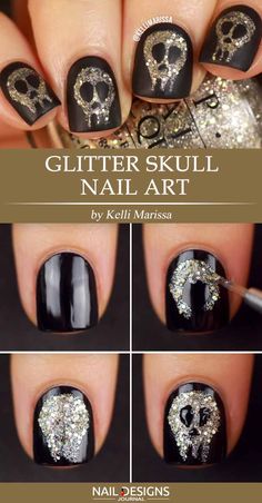 Skull Nail Designs, Easy Halloween Nails, Halloween Nails Designs, Easy Halloween Nails Design, Halloween Nail Art Tutorial, Nails Creative, Skull Nail Art, Diy Nails Easy, Occasion Nails