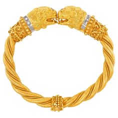 Circa 1970s, 22k, by Ilias Lalaounis, Greece. This Hi-karat gold bracelet is the perfect everyday accessory. The Mycenaean lion's head motif is central to Lalaounis' most famous archeological designs. Beautifully well-made, it is in excellent condition. Remark: "From ancient Greece to the catwalks of Fashion Week, Lalaounis saw contemporary shapes and ancient motifs as one world." Noted: Many Lalaounis pieces are marked 18k, but are actually 22k. SIZE: fits average wrist WEIGHT: 74.0 grams STONE Ancient Motifs, Lion Head Bracelet, 22k Gold Bracelet, Contemporary Shapes, Lions Head, French Jewelry, Ruby Stone, Yellow Gold Bracelet, Everyday Accessories