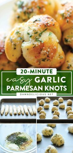 garlic and parmesan knots with text overlay