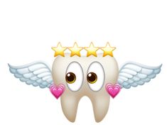 a cartoon tooth with three stars on it's head and two hearts in the mouth