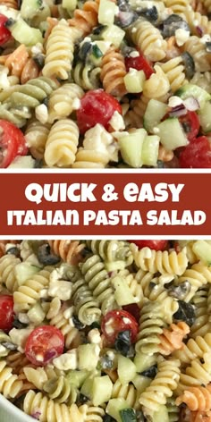 pasta salad with tomatoes, olives and other vegetables