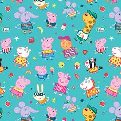 peppa pig wallpaper with many different characters on it's blue background and stars