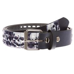 This stylish punk rock studded belt is designed with pirate skull and cross bones, for casual wearing or with jeans. This belt features Snap on, interchangeable roller buckle, Skull & Cross bone printed punk rock studs have rounded prongs on the backs to prevent snagging on pants like all studded belt owners know about. 1 1/2" (38 mm) in width. This belt is sized to the center hole, the third hole from the tip end. Order 1" or 2" larger than pants size or where you will wear this belt for perfec Girls Belts, Cowboy Belt, Western Buckles, Cross Bones, Vintage Leather Belts, Pirate Skull, Casual Belt, Studded Belt, Fashion Belts