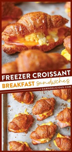 A must-have breakfast idea! It's great to make ahead and also freezer-friendly. Paired with scrambled eggs, ham, and cheese, these croissant breakfast sandwiches are filling. Prep for the week ahead with this tasty breakfast recipe! Mini Croissant Sandwiches, Croissant Breakfast Sandwiches, Crossiant Recipes, Freezer Breakfast Meals, Croissant Sandwiches, Freezer Lunches, Breakfast Sandwiches Frozen, Croissant Breakfast Sandwich, Mini Croissant