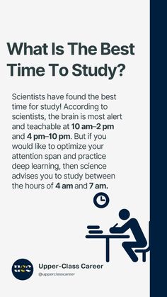 a poster with the words what is the best time to study? and an image of a man sitting at a table