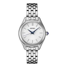 Dress up any casual or business attire with this sophisticated women's Seiko watch. Click on this JEWELRY & WATCHES GUIDE to learn about fit, styles, materials and more! Dress up any casual or business attire with this sophisticated women's Seiko watch. Click on this JEWELRY & WATCHES GUIDE to learn about fit, styles, materials and more! DISPLAY Dial type: sunray Face cover material: sapphire crystalCASE Material: stainless steel Caseback material: stainless steel Waterproof screw-down caseback Seiko Coutura, White Dial Watch, Tag Heuer Watch, Seiko Watch, Watch Storage, Bridal Engagement Rings, Seiko Watches, Women Essentials, White Dial