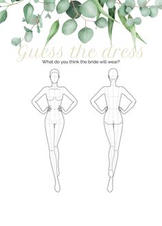 the front and back view of a woman's body with green leaves on it