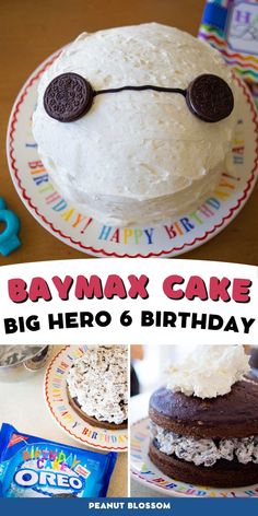 a cake with oreo cookies on top and the words, baymax cake big hero 6 birthday