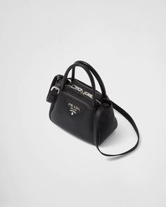 Black Mini Designer Bag, Luxury Black Mini Bag, Prada Small Leather Handbag, Small Black Handbag, Prada Symbole Leather And Fabric Mini Bag, Prada Mini Bag, Mini Hand Bag, Prada Mini