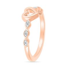 Express your love simply and sweetly when you present this diamond heart outline promise ring in rose gold. Created in precious hollow 10K rose gold A polished open heart shines at the center. The scalloped shank shimmers with diamonds inside marquise-shaped frames. This promise ring captivates with 1/20 ct. t.w. of diamonds. Rose Gold Diamond Heart Ring For Promise, Rose Gold Open Heart Ring For Anniversary, Heart Outline, Peoples Jewellers, Open Heart, Diamond Heart, Promise Ring, Promise Rings, Diamonds