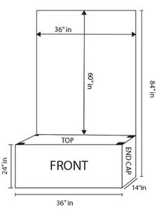 the front and back sides of a box with measurements for each side, including height