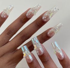 Chrome Butterfly Nails, Butterfly Nail Ideas, Chrome Butterfly, Clear Chrome, Butterfly Nail Designs, Clear Acrylic Nails, Butterfly Nails, Chrome Nails Designs, Spring Acrylic Nails