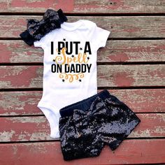 I Put A Spell On Daddy Baby Girl Bodysuit by GLITTERandGLAMshop Halloween Bodysuit, Pumpkin Pumpkin, Foto Tips, Girls Toddler, Hocus Pocus, Girls Clothes, Future Baby, Baby Baby